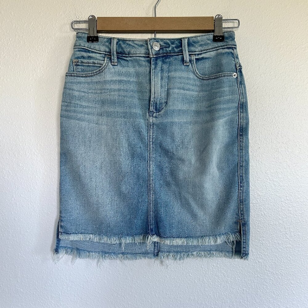 Abercrombie & Fitch Jean Skirt Pencil Raw Hem Denim Stretch Light Wash